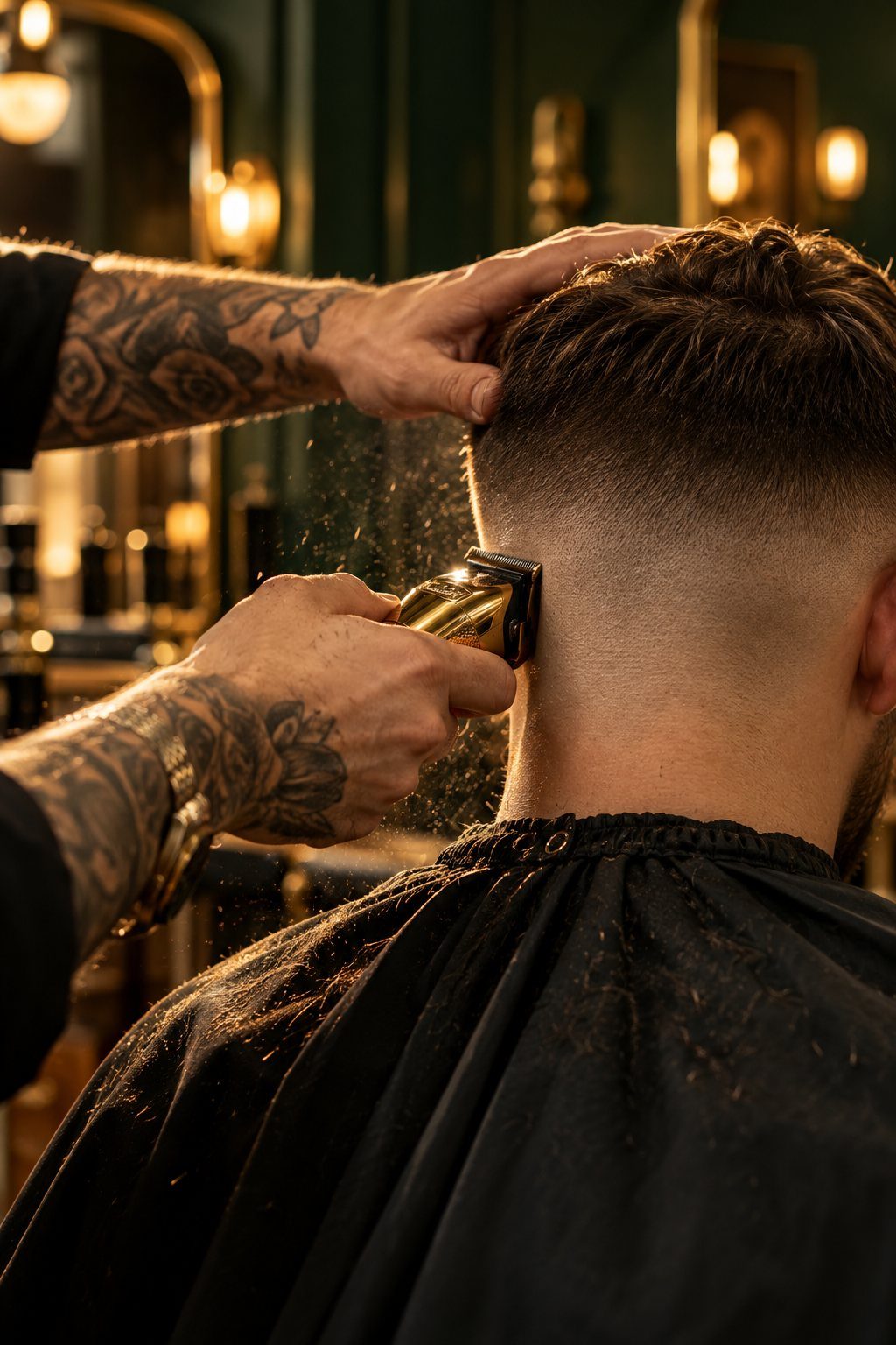 Barber setzt einen Skin Fade mit der Maschine